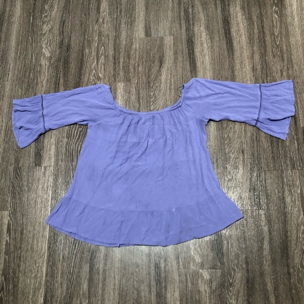 Mossimo Supply Co. Lavender Off Shoulder Peasant Top Tunic M Bell Sleeves